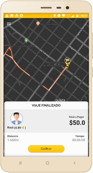 Finaliza tu viaje y califica al conductor.